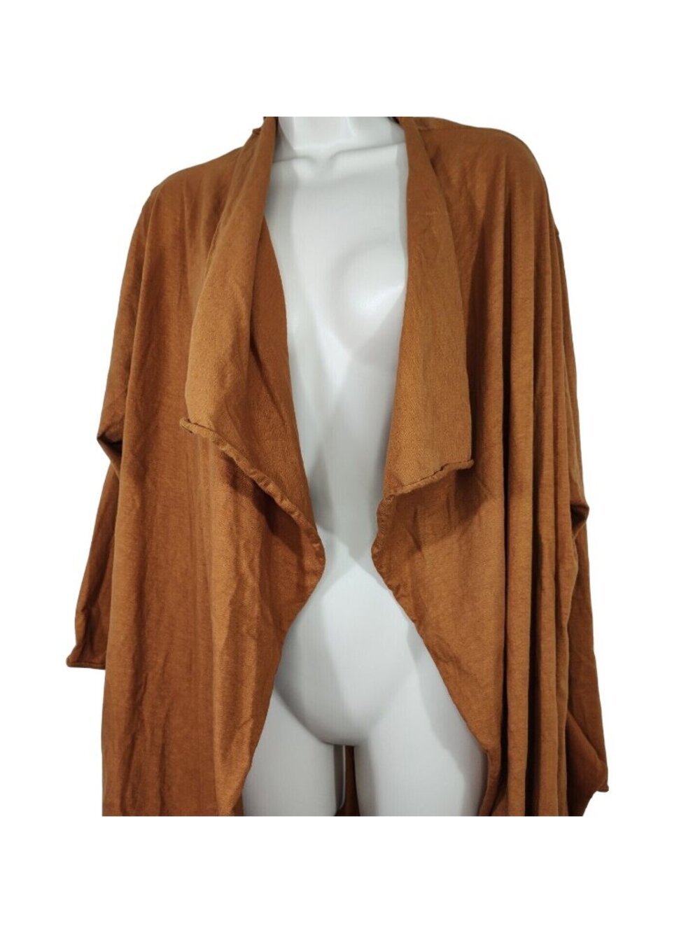 Unbranded Brown Long Sleeve Open Front Jersey Knit Jacket Women One Size Belted - Picture 2 of 3